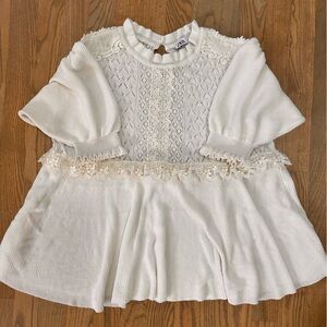 Zara Cream Lace Detail Women's Babydoll Knit Top